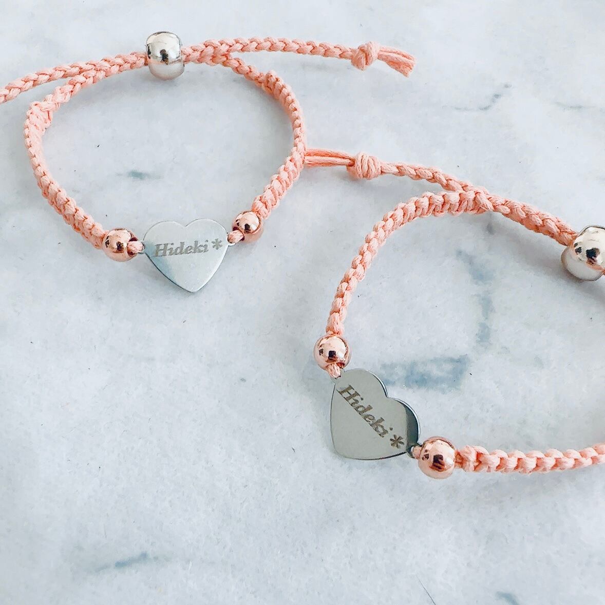 ♢お名前刻印ミサンガ♢ステンレスプレート×ワックスコード‪〚ハート‬