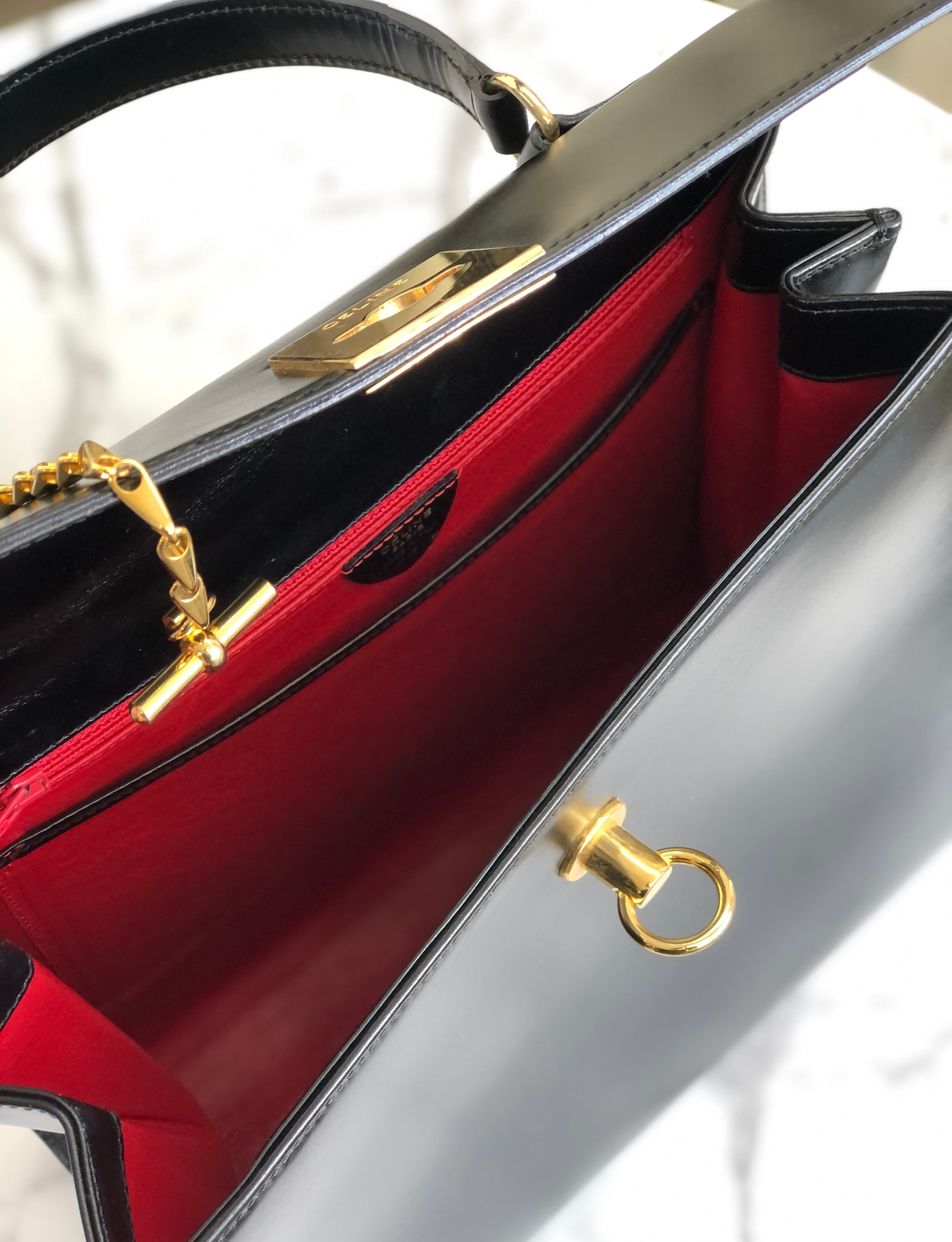 CELINE セリーヌ マンテル チェーン レザー ハンドバッグ