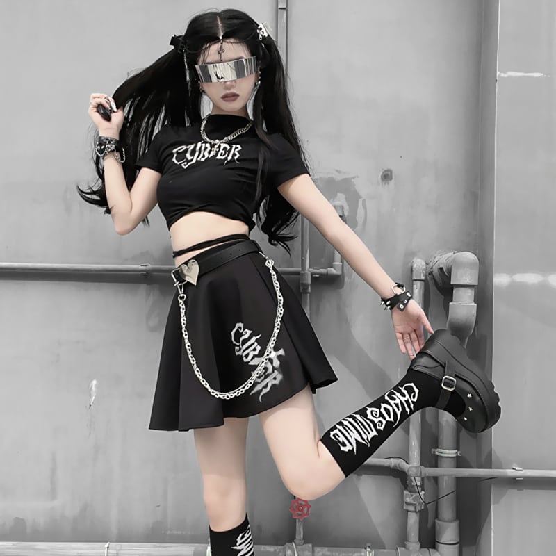 サブカル 服 地雷系 通販 Miub ミニスカ フレアスカート 英字ロゴ