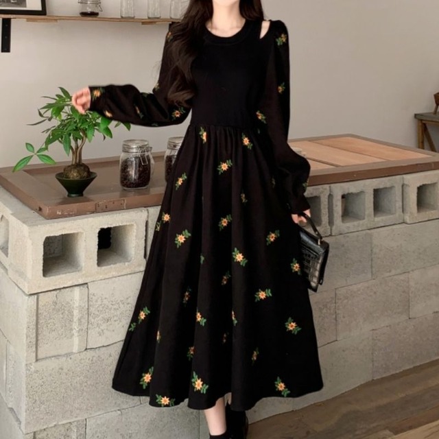 花柄コーデュロイワンピース　L0683