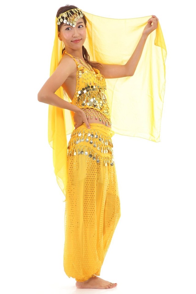 [マドルガーダ] ベリーダンス 衣装 【ルビー風ネックレス付き】 パンツタイプ 6点セット コスチューム （トップス + パンツ + ベール + ネックレス + ブレスレット2個 + ウエストチェ—ン） レディース S406