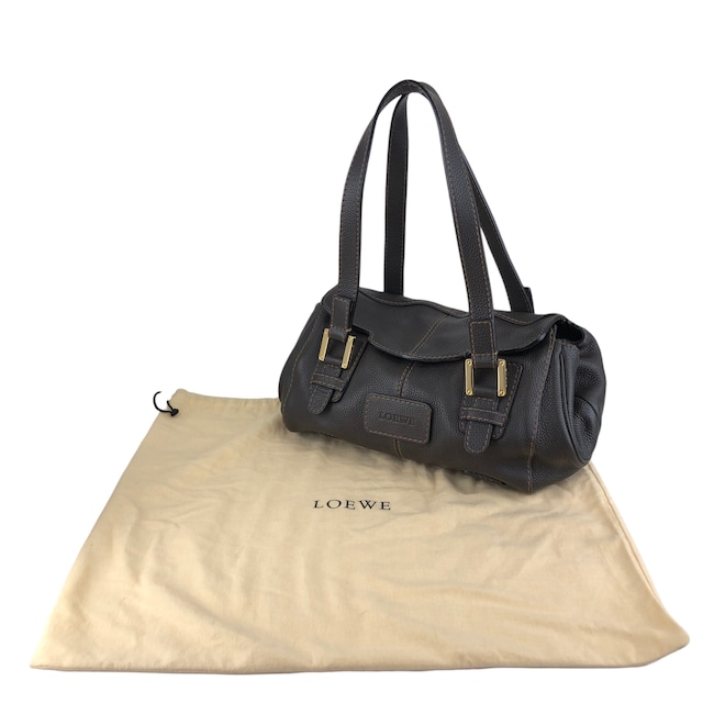 LOEWE ロエベ ハンドバッグ ブラウン 型押しロゴ レザー フラップ vintage ヴィンテージ オールド s7e7fm