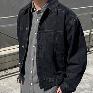 レトロウォッシュブラックデニムジャケット　0826