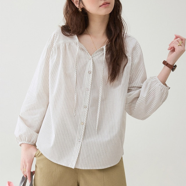 striped gather design blouse