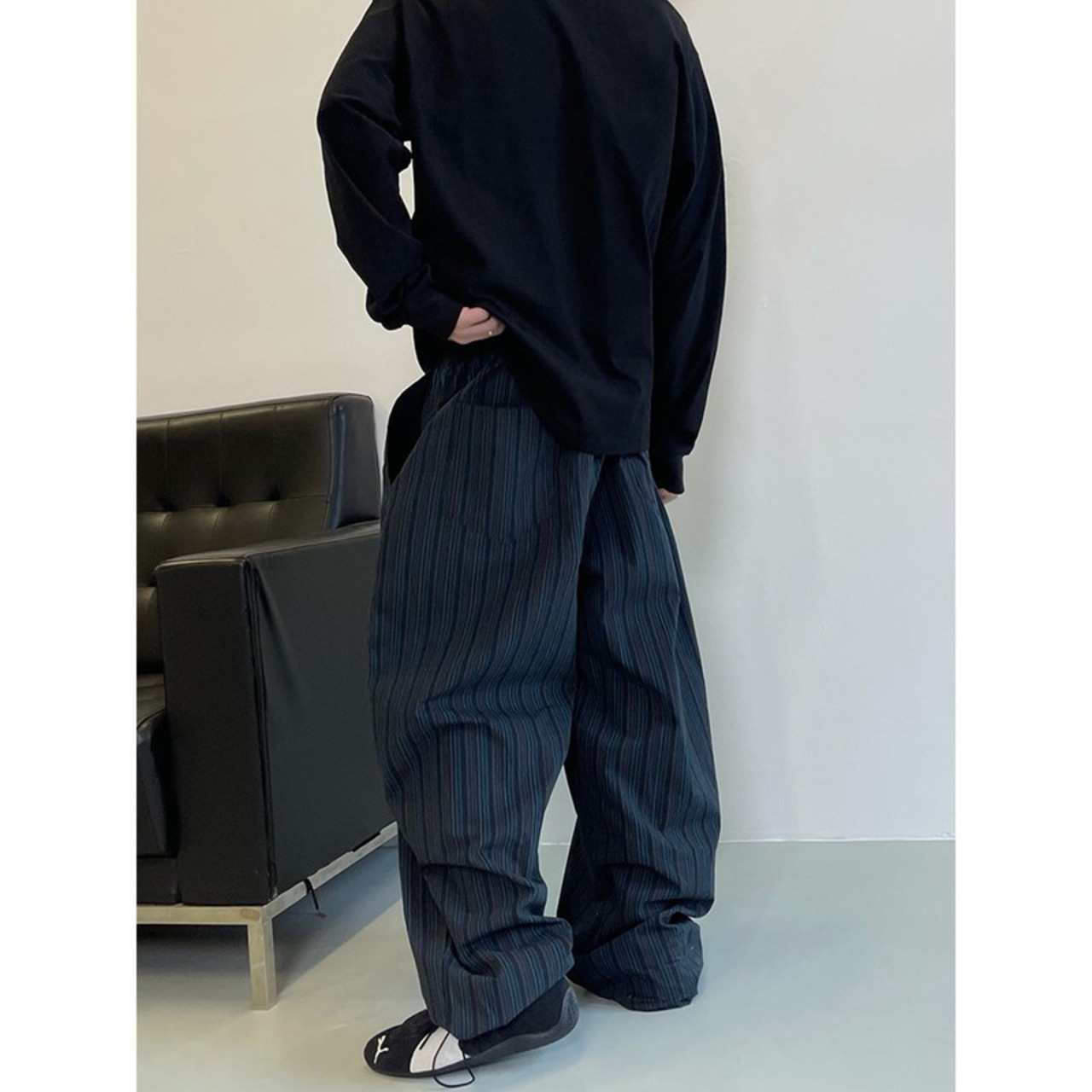 ダークブルーブラックストライプパンツ　915