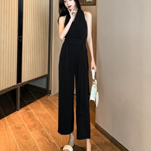 オールインワン 無地 ワイドパンツ パーティードレス ノースリーブ Vネック お呼ばれ リゾートコーデ パーティー 大きいサイズ A1260 Happinessshop ハピネスショップ レディース ファッション アイテム トレンド