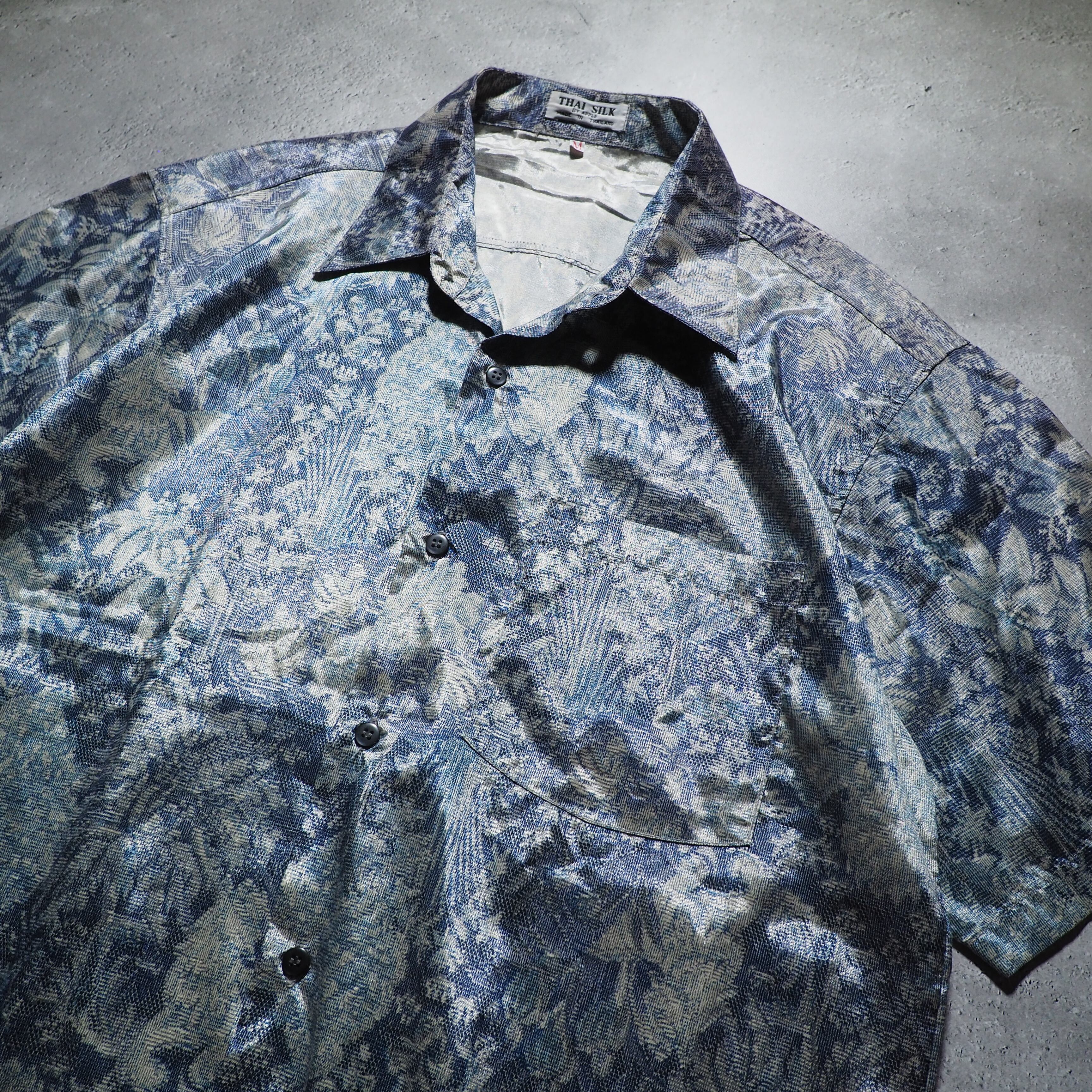 1990s ” Thai silk ” Cold contemporary art pattern Design vintage SS drape shirt