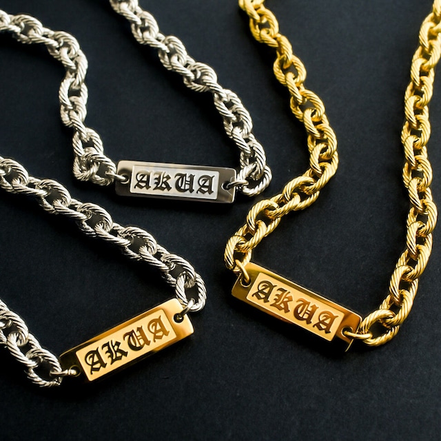 Old English logo chain necklace gold・silver ・gold＆silver Twisted Azuki 5mm