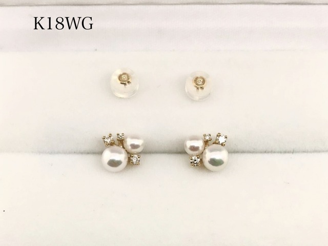 PT/K18/K18PG 4.875/3.75パール0.1ct ダイヤピアス