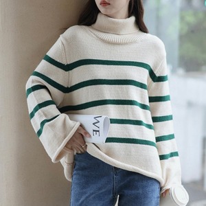 ハイネックベルスリーブボーダーニット　A0974
