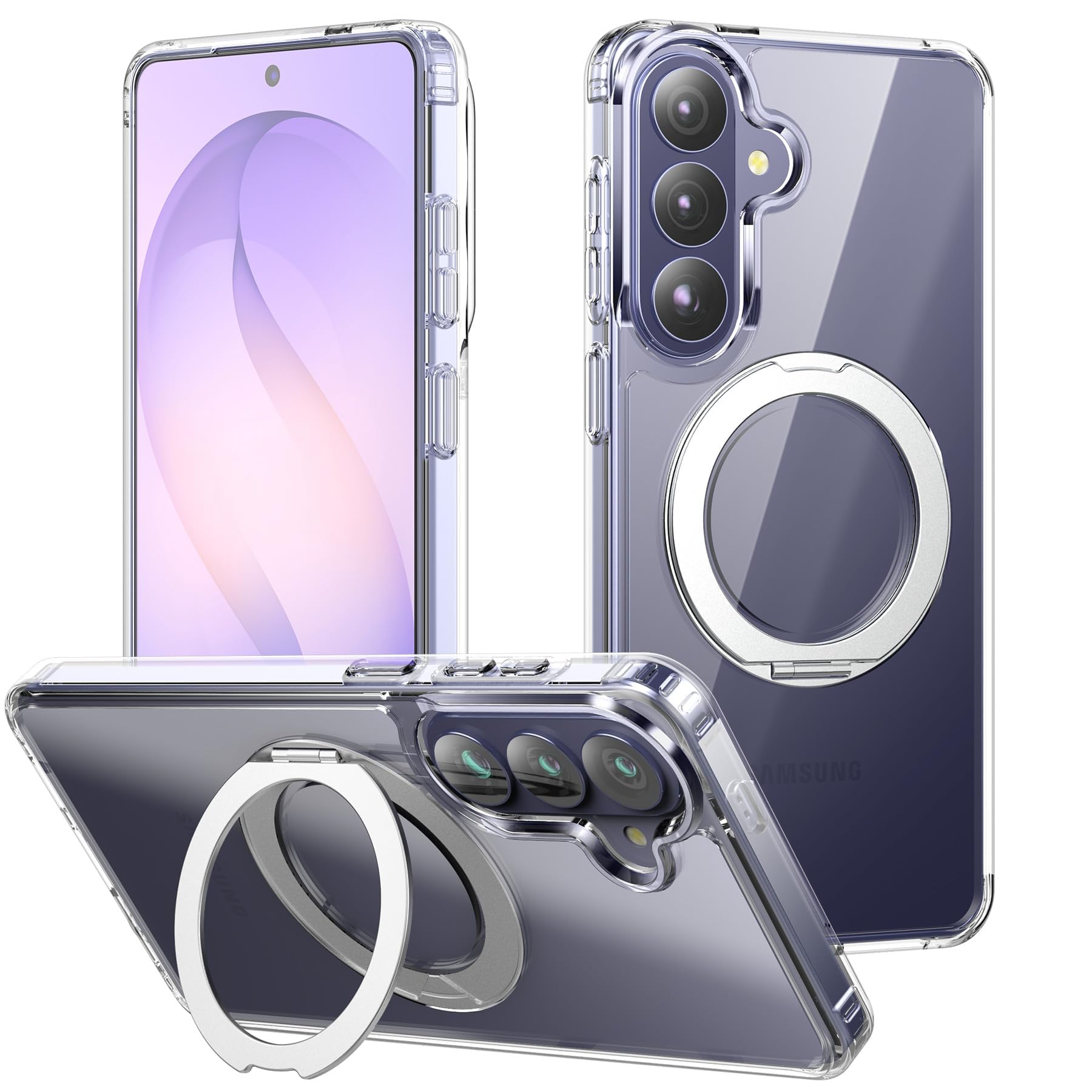 Samsung Galaxy S21 用ケース Magsafe対応 ギャラクシー S21 SCG09 SC-51B カバー 360°回転スタンド 高感度タッチ 隠しスタンドケース ワイヤレス充電 車載ホルダー 対応 透明 指紋防止 黄变防止 (S21クリア)