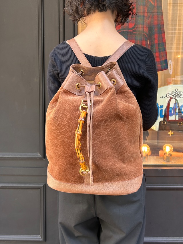 GUCCI / vintage suede bamboo backpack.