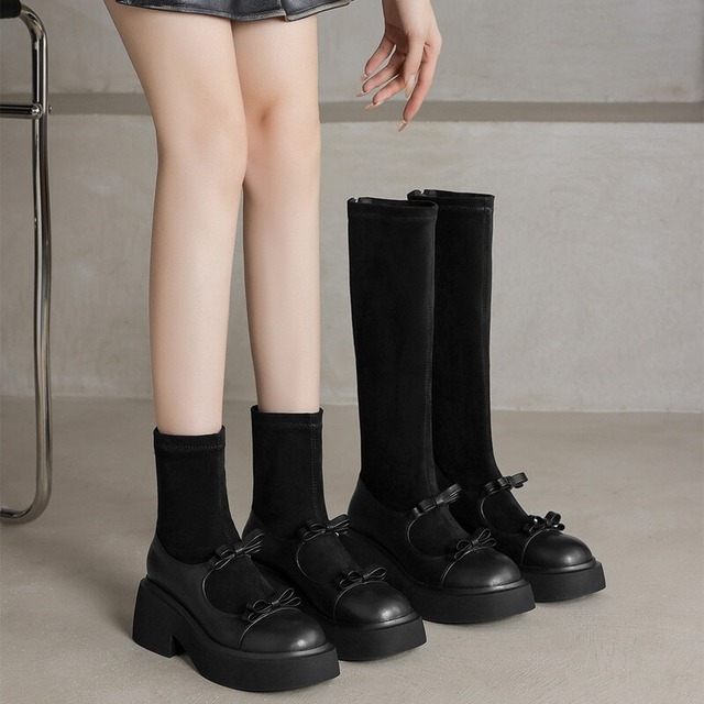 【34-40】Double ribbon smooth boots　B3219