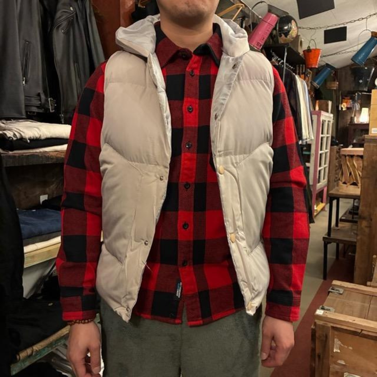 TOPANGA Men's Patch Button Hooded Vest Greige Quilting with hood Outer
