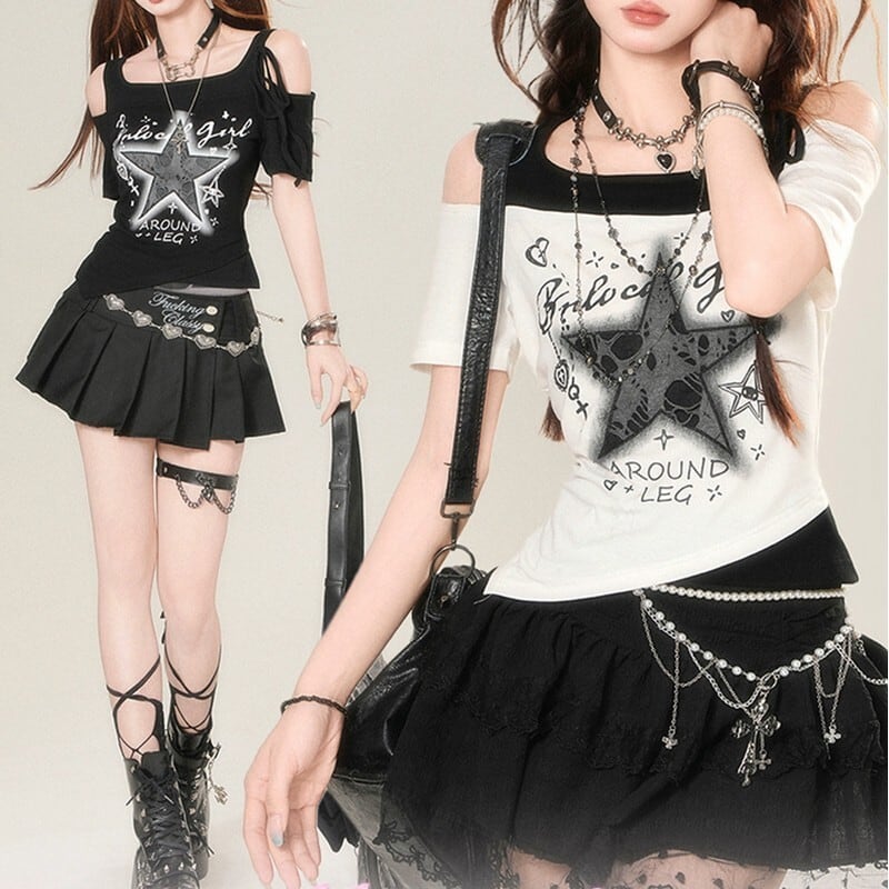 Layered star print t-shirtr0085
