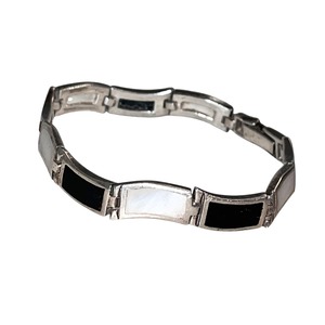 vintage silver wave link bracelet set with onyx & shell
