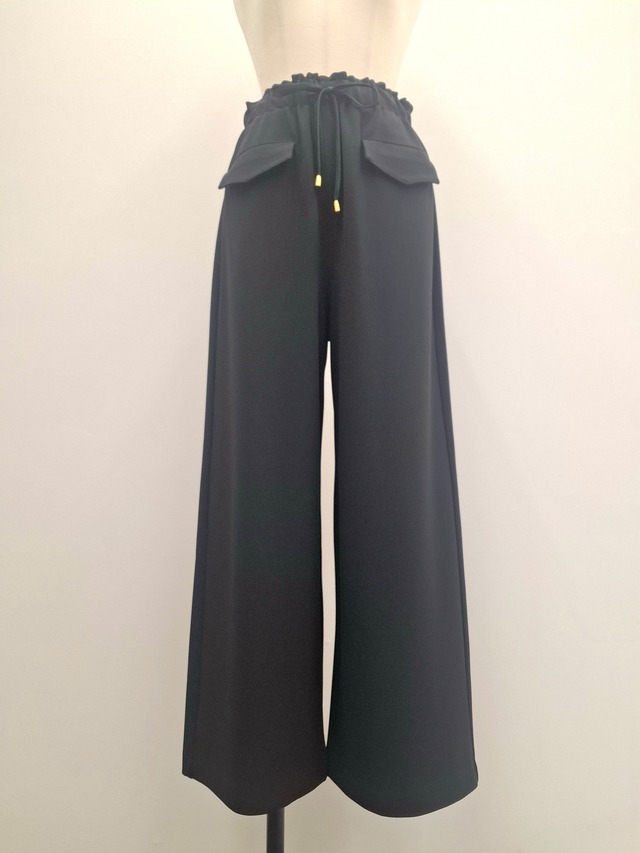 【SAMPLE SALE】カットジョーゼットドロストワイドパンツ(ブラック)