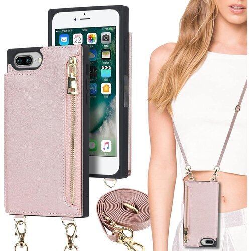 iPhone7plus iPhone8plus ケース ケース 手帳型 7plusケース 8plusケース 手帳 アイフォン7 プラス iPhone7 plus iPhone8 plus アイフォン8 プラス ケース カバー 適用 case iCoverCase マグネット スナップ式 横置き スタント 肩がけ 首掛け 斜め掛け ファスナー ストラップ付き ショルダーケース カード入れ カバー スマホケース 携帯カバー ピンク 1560