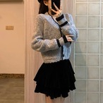 V-Neck Contrast Trim Floral Knit Cardigan