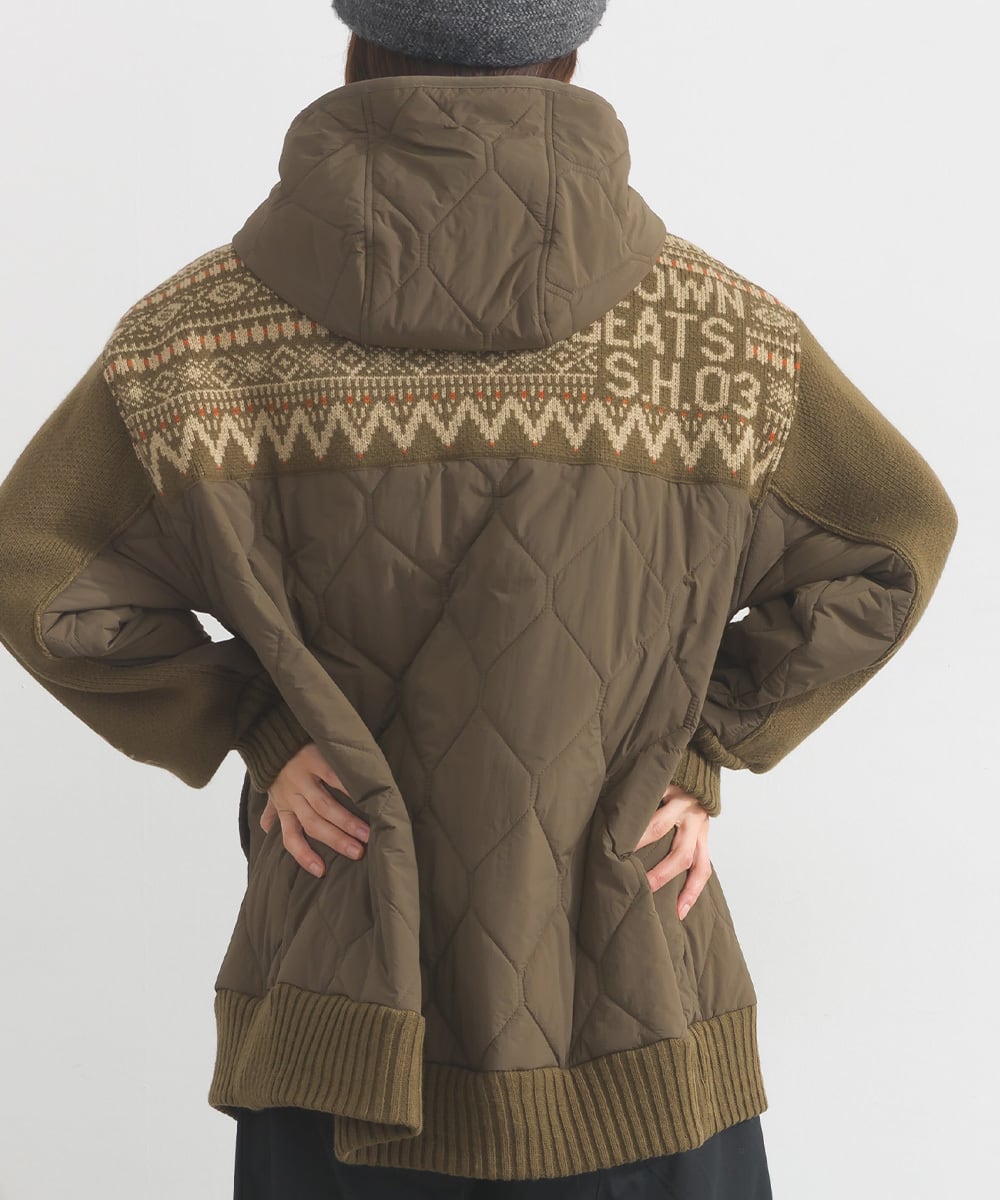 K53122 キルティングジャカードニット切替ZIPパーカー / Quilted