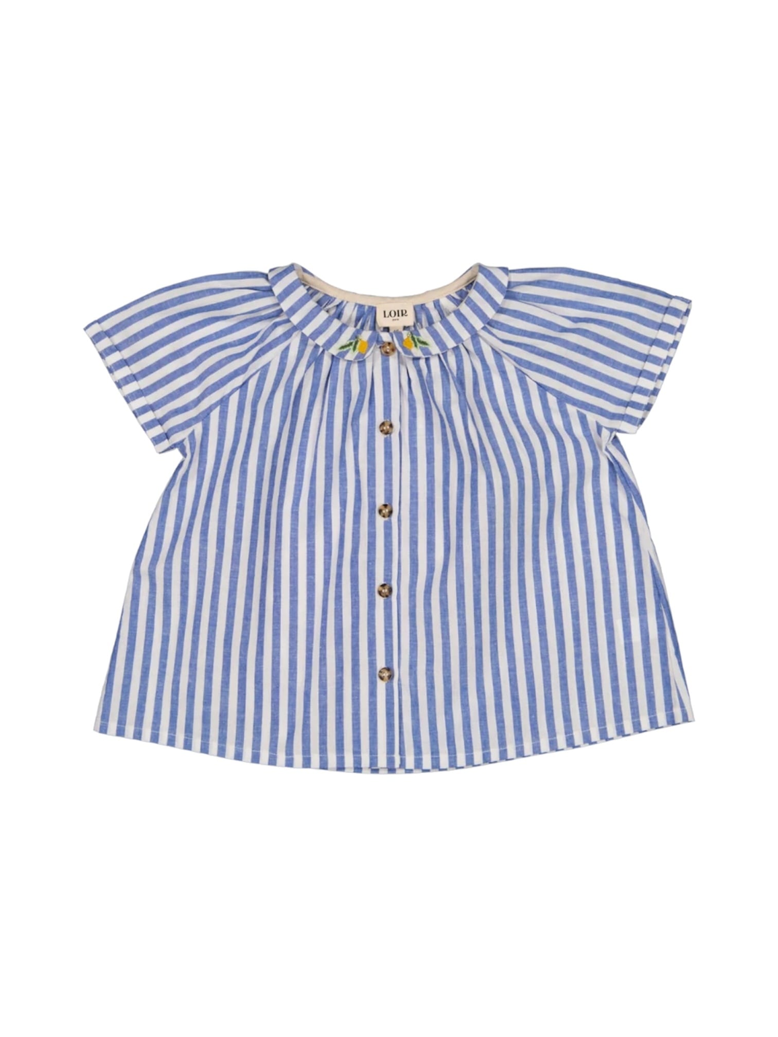 送料無料4y【LOIR paris 】CEZANNE/RAYURES BLEUES ET BRODERIE MAIN