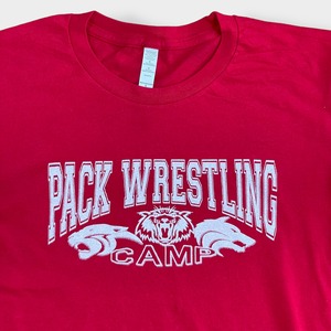 【USA古着】レスリング wrestling ロゴ 両面プリント バックプリント 半袖 Tシャツ L レッド アドバタイジング us古着