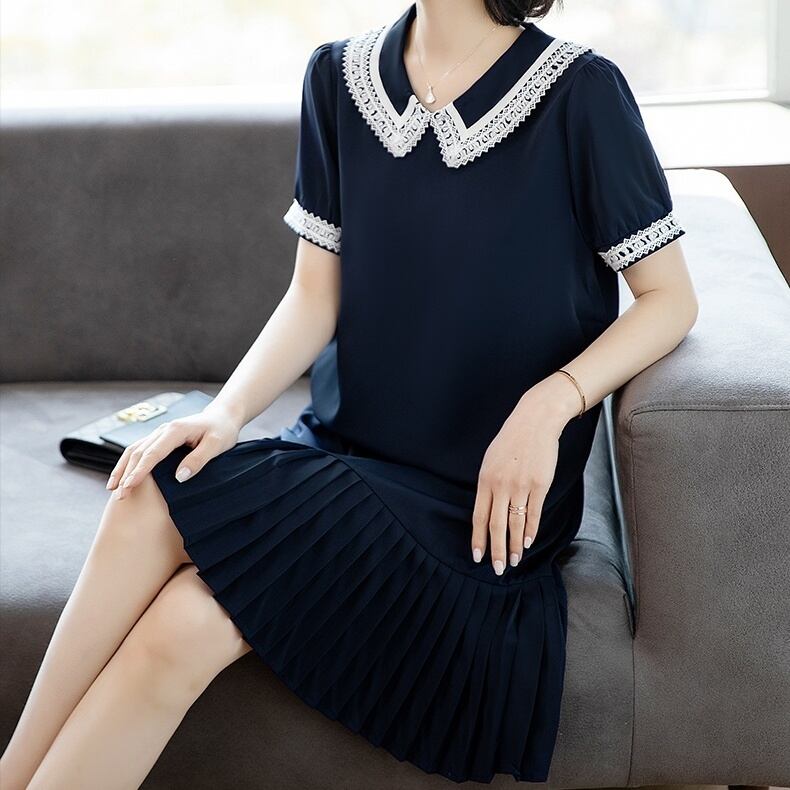 ワンピース レディース ミニワンピース S M L XL 2XL 3XL 4XL ネイビー ミニ ミニ丈 袖あり 半袖 レース バイカラー プリーツ 裾コンシャス かわいい 大人可愛い きれいめ シンプル 大人ガーリー 上品 おしゃれ お洒落 大人女子 こなれ感 キュート 個性的 主役級 存在感 無地 春 夏 サマードレス 10代 20代 30代 デート 女子会 パーティー お呼ばれ イベント 送料無料 ファッション スタイル トレンド 流行 インスタ映え