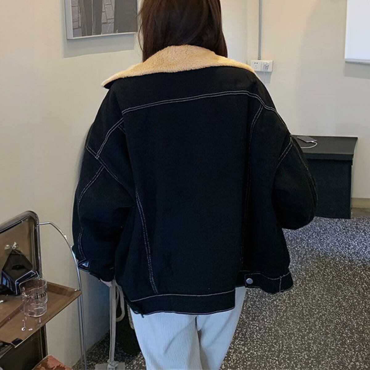 デニム ジャケット 裏起毛 レディース 秋冬 韓国 アウター 防寒 保温 暖かい 大人 カジュアル ストリート アメカジ ステッチ ブルゾン Gジャン 裏ボア ゆったり 大人可愛い 大人女子