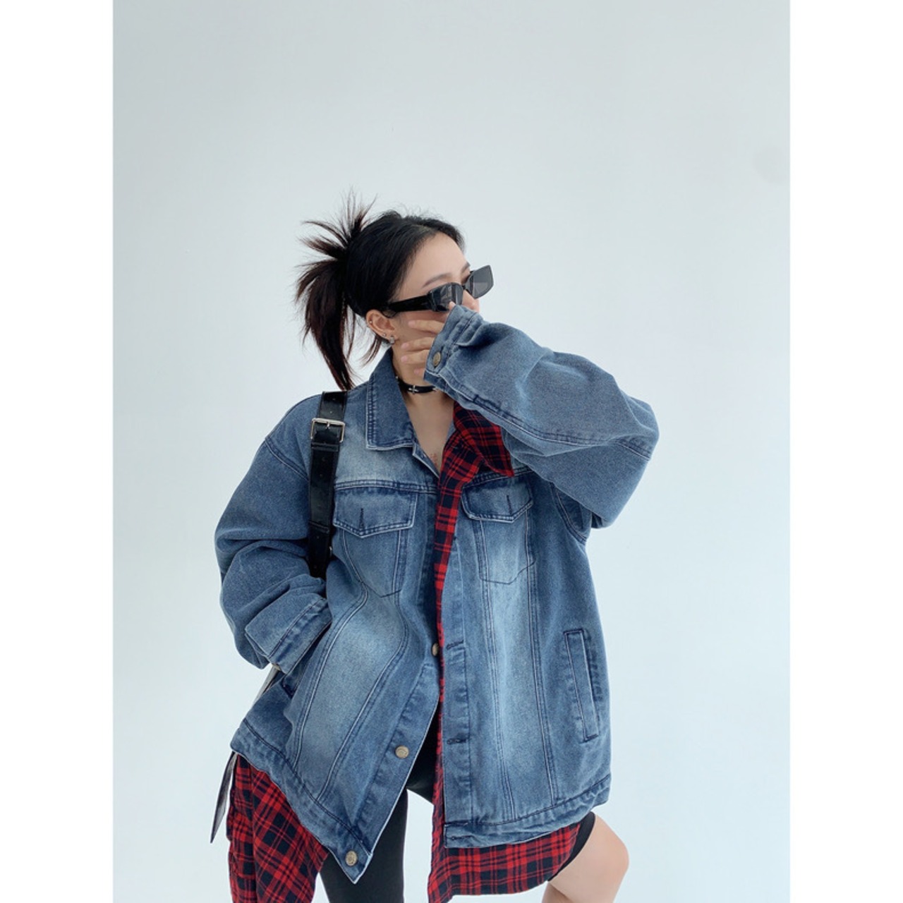 リメイク風チェックミックスデニムジャケット】2024 デザイナーズ  
