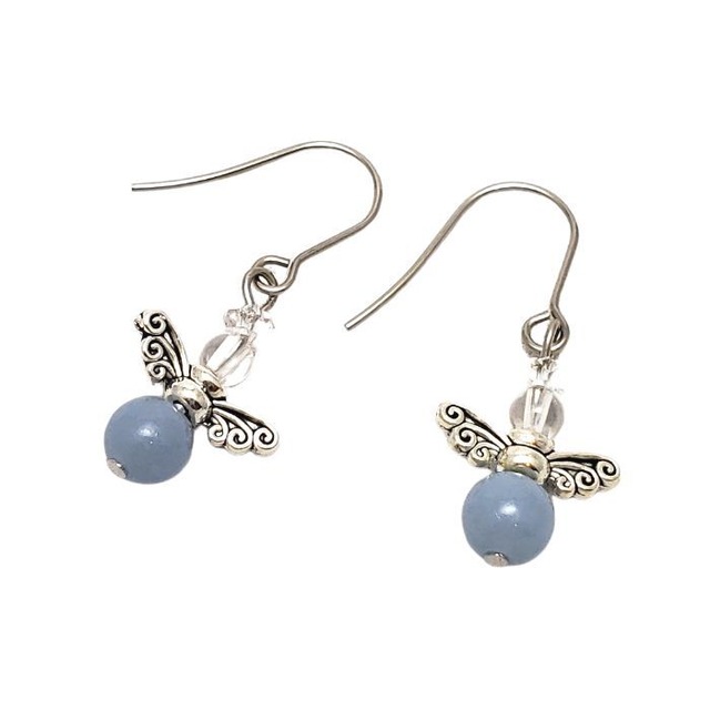 天使 パワーストーン ピアス エンジェライト クリスタル 邪気払い 水晶 アクセサリー かわいい おしゃれ 天然石 ゆらゆら 厄除け 女性のお守り プレゼント チタン 金属アレルギー 対応 ギフト イヤリング変更可 送料無料