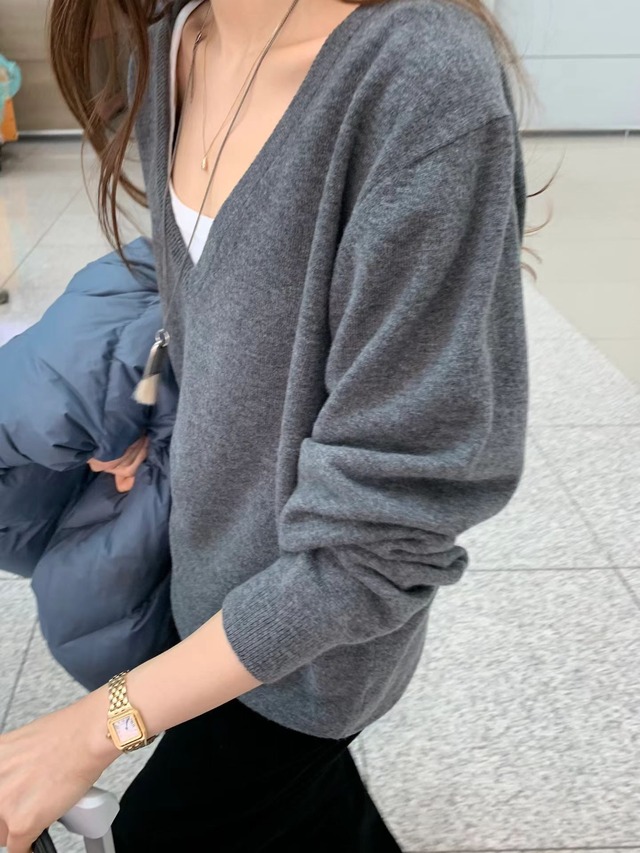 [OUNCE] laze deep v neck knit / 3color