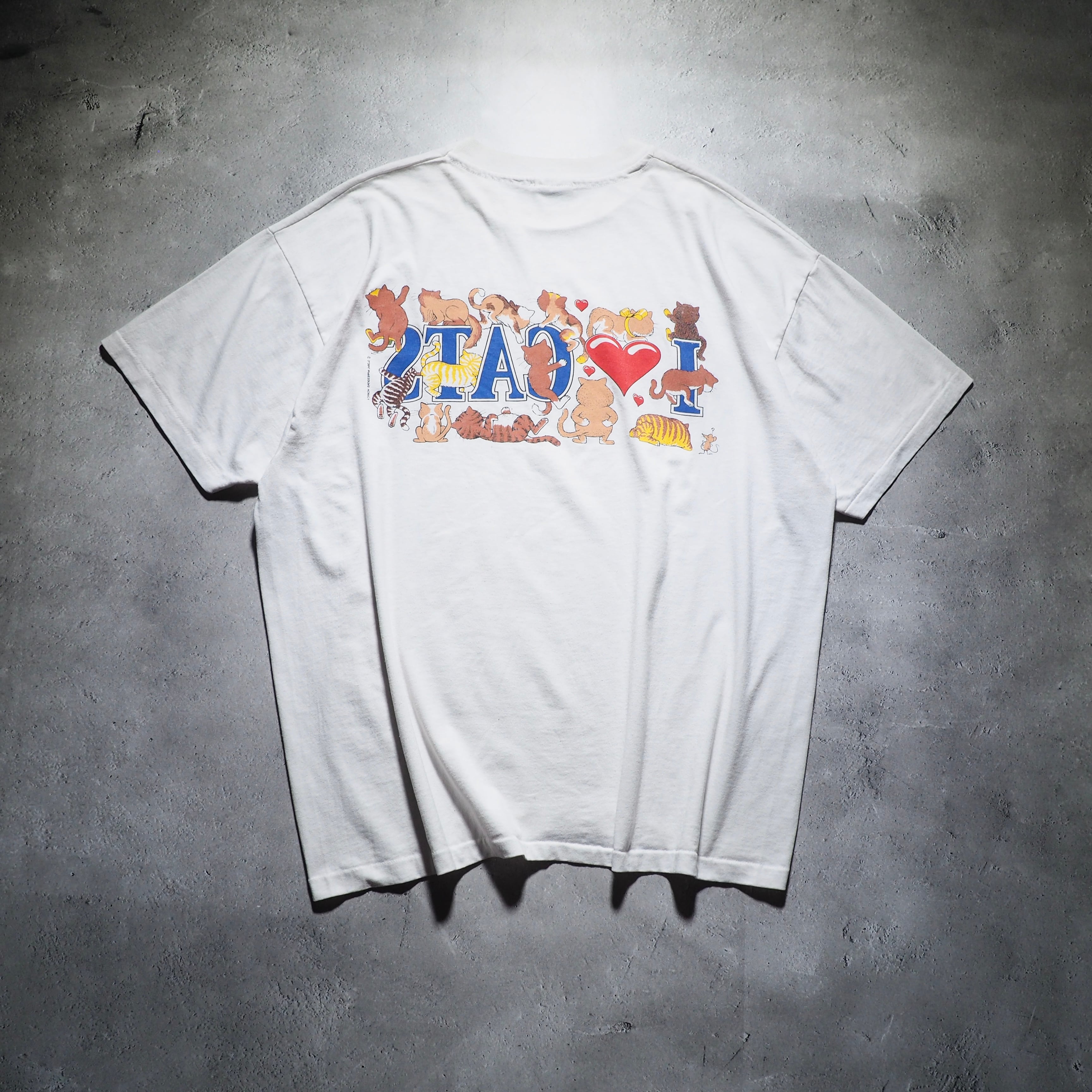 1990s ” I love cats ” printed vintage ss white Tee