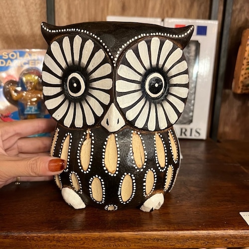 Wood-carved owl L　木彫りフクロウ　フクロウ　オブジェ　雑貨　飾り　アニマル　モノトーン