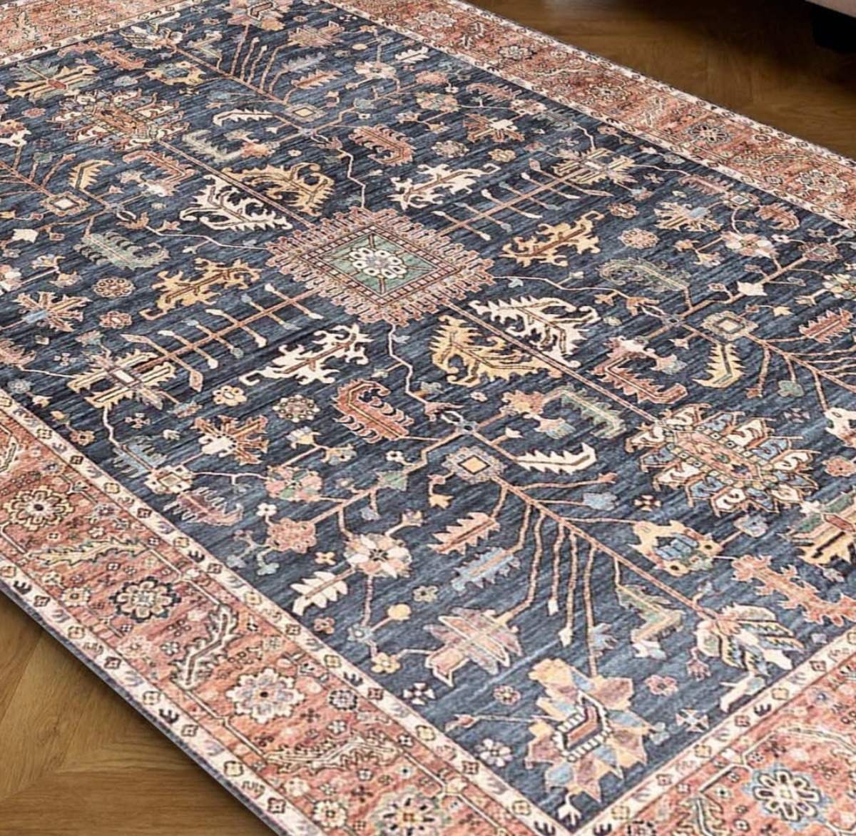洗える×オシャレ】なトルコラグ／オレンジ×ブルー／約75cm×150cm 