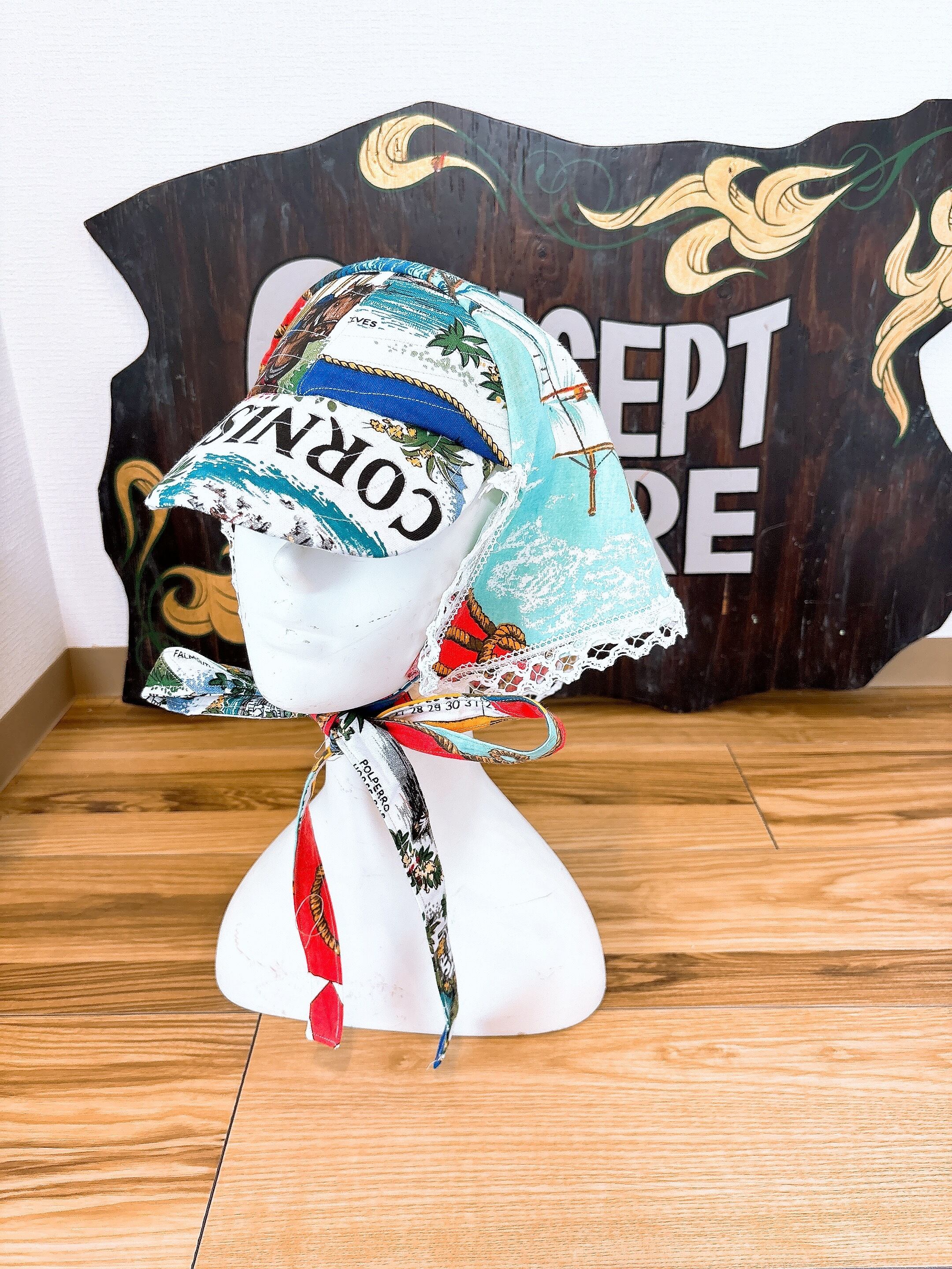 2wy babushka cap トーションレース馬とおじさん柄