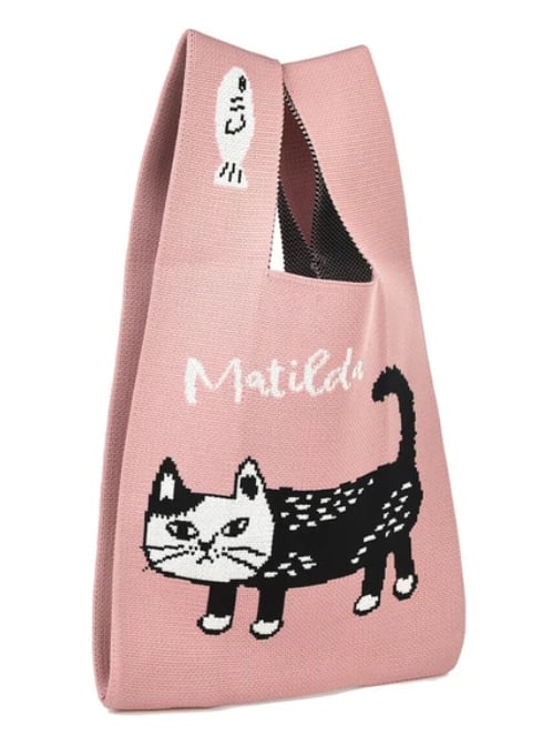 ニットトートバッグ　マチルダさん柄　猫