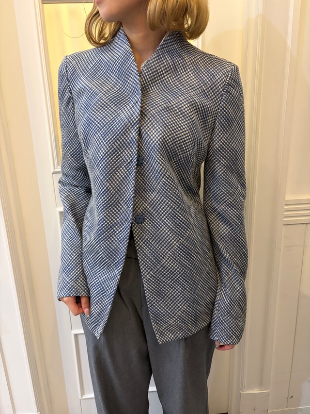 GIORGIO ARMANI / vintage check collarless  jacket. (O)
