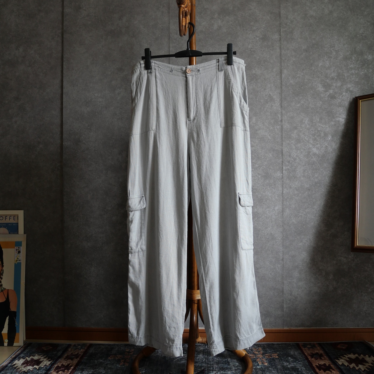90~00s linen×rayon? wide cargo pants