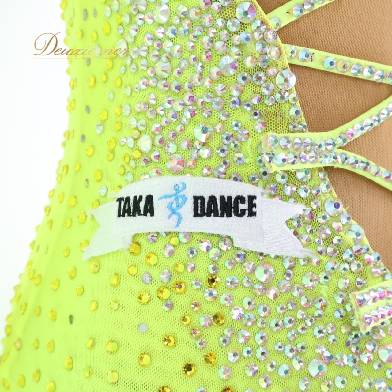 社交ダンス 衣装 TAKA DANCE タカダンス ドレス ワンピース スタンダード グリーン系 イエロー系 黄緑 蛍光 黄色 緑 デモ 競技 ダンス パーティ 発表会 レース フロート ゴージャス 発表会衣装 レディース 舞台衣装