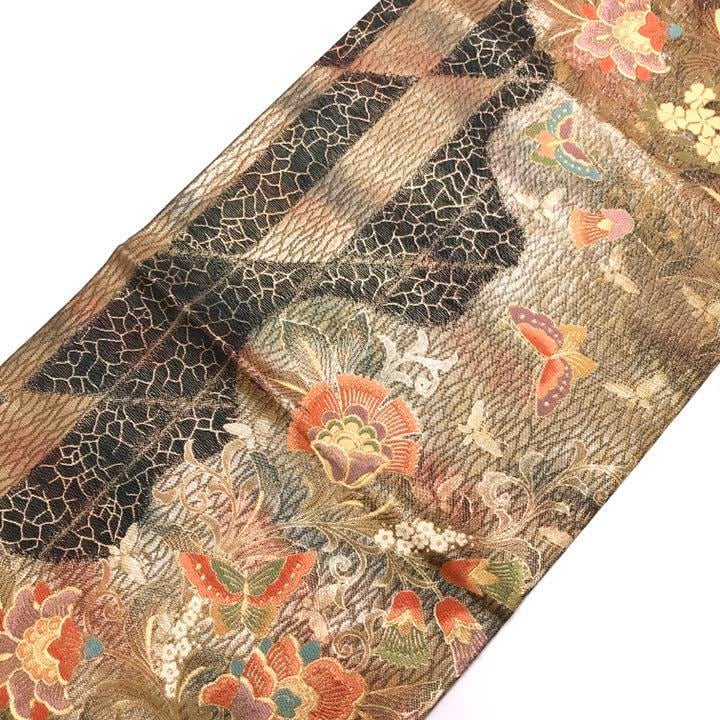 袋帯 花唐草 花に舞う蝶々 金糸 O-1657 | リユース着物わびさび