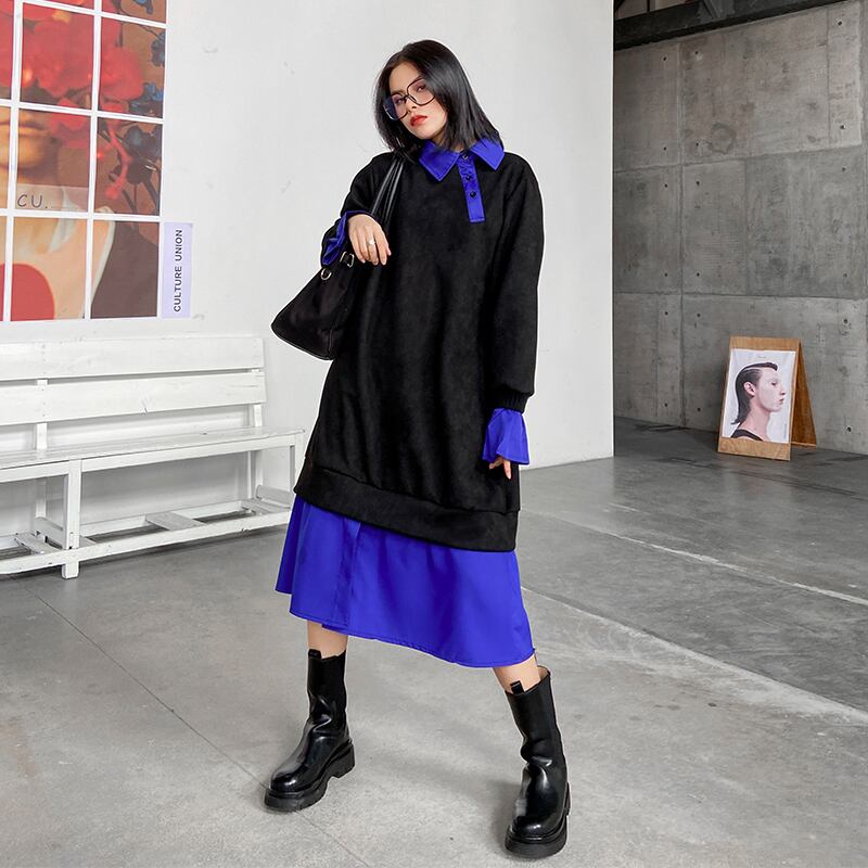 ベルベットドレス オータムウィンターカラーロングスカート 秋物 冬物 ステッチ ラブタオタオダレンハウス69780714815