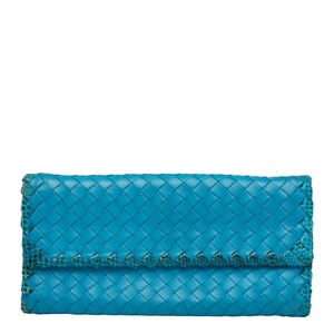 ボッテガヴェネタ イントレチャート 長財布 ブルー レザー レディース BOTTEGAVENETA 【中古】