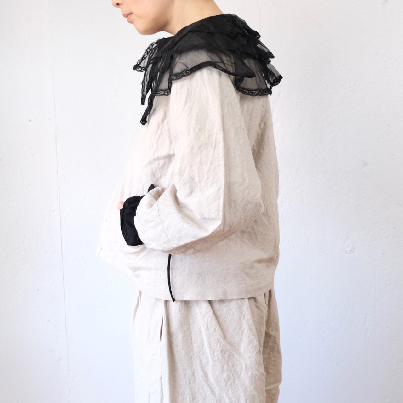 Gauze#(ガーゼ) QUILT ETOILE JACKET リネンウール ノーカラージャケット