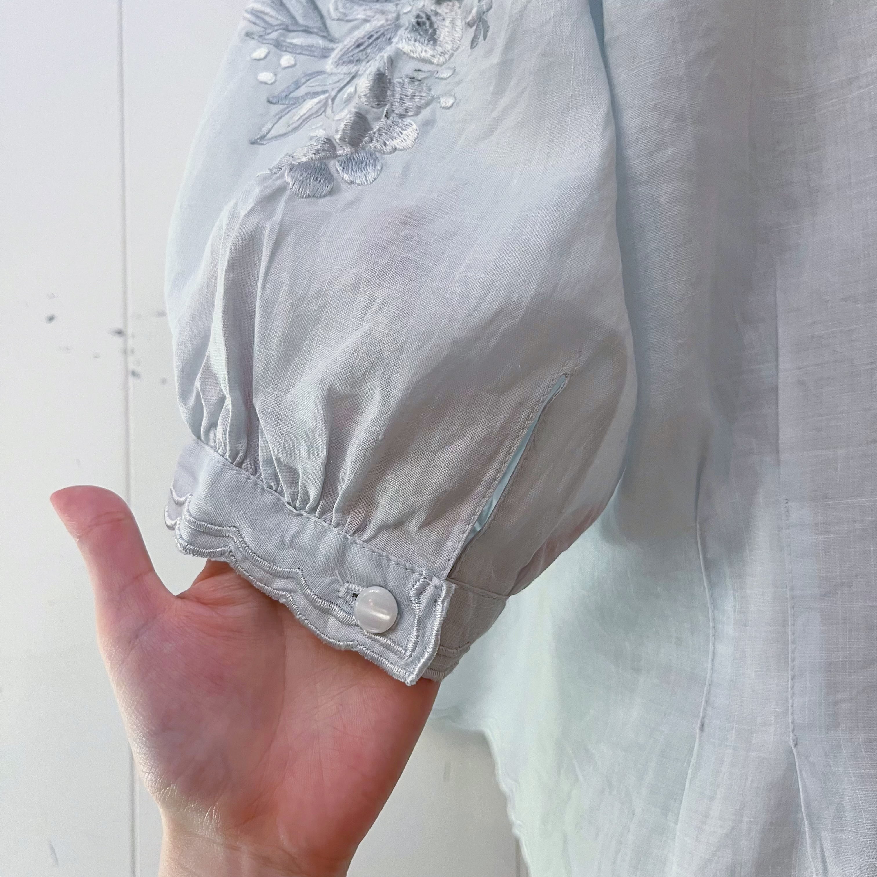 light blue flower embroidery blouse