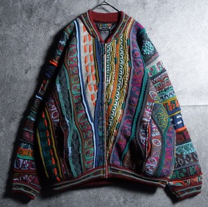 90s “COOGI” Multicolor 3D Pattern Design Knit Zip Blouson
