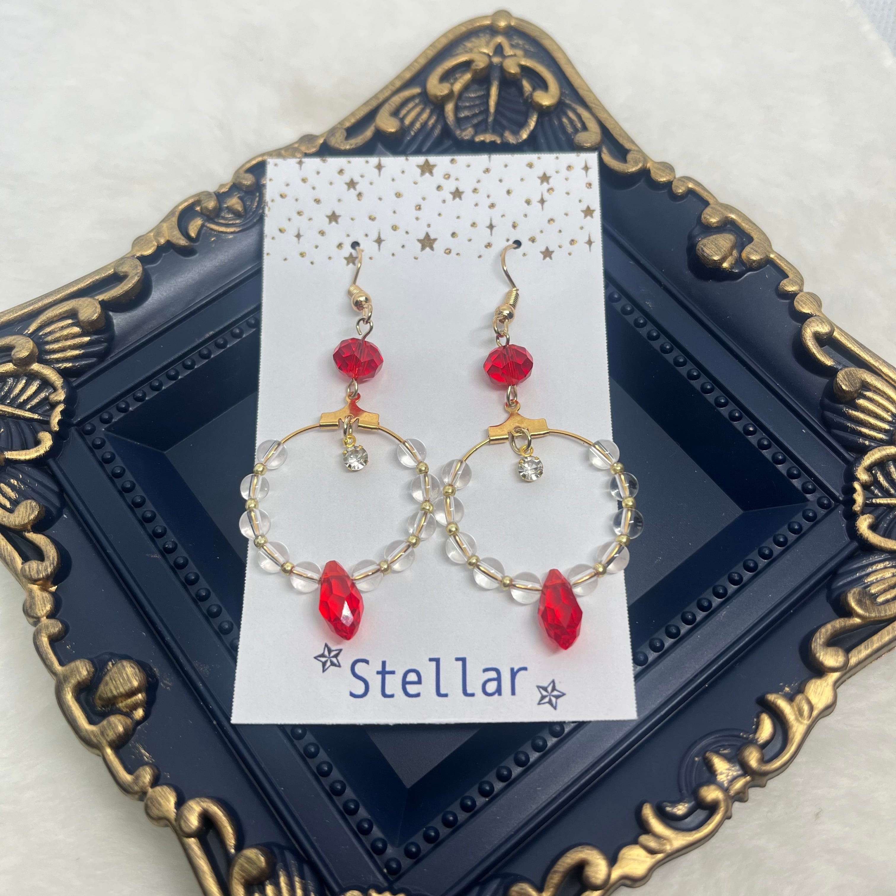 972 再販 レッド 花びら ゴールド ピアス イヤリング ハンドメイド