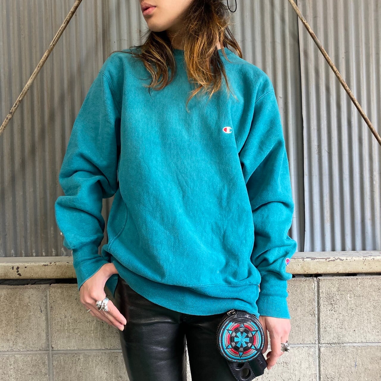 90年代 チャンピオン 刺繍タグ リバースウィーブ メンズL 古着 USA製 Champion REVERSE WEAVE 90S ビンテージ  ヴィンテージ スウェット トレーナー グリーン 緑【スウェット】【VTG】【AL2109】【FM1023】【WS2202-15】 | cave