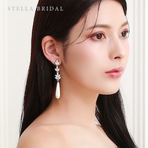 キュービックジルコニア ブライダルイヤリングorピアス アマリリス ドロップパールII