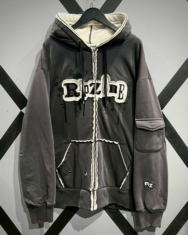 【X VINTAGE】Logo Patch Design Good Fade Loose Zip Up Hoodie