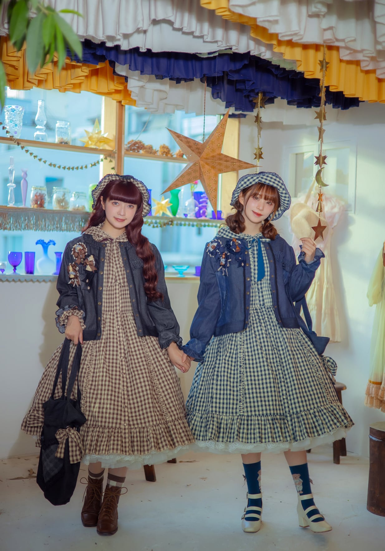 シーソルトマキアート デニムチェック リボンワンピース | HoshibakoWorks